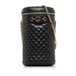 GUCCI Black Leather Horsebit Shoulder Bag